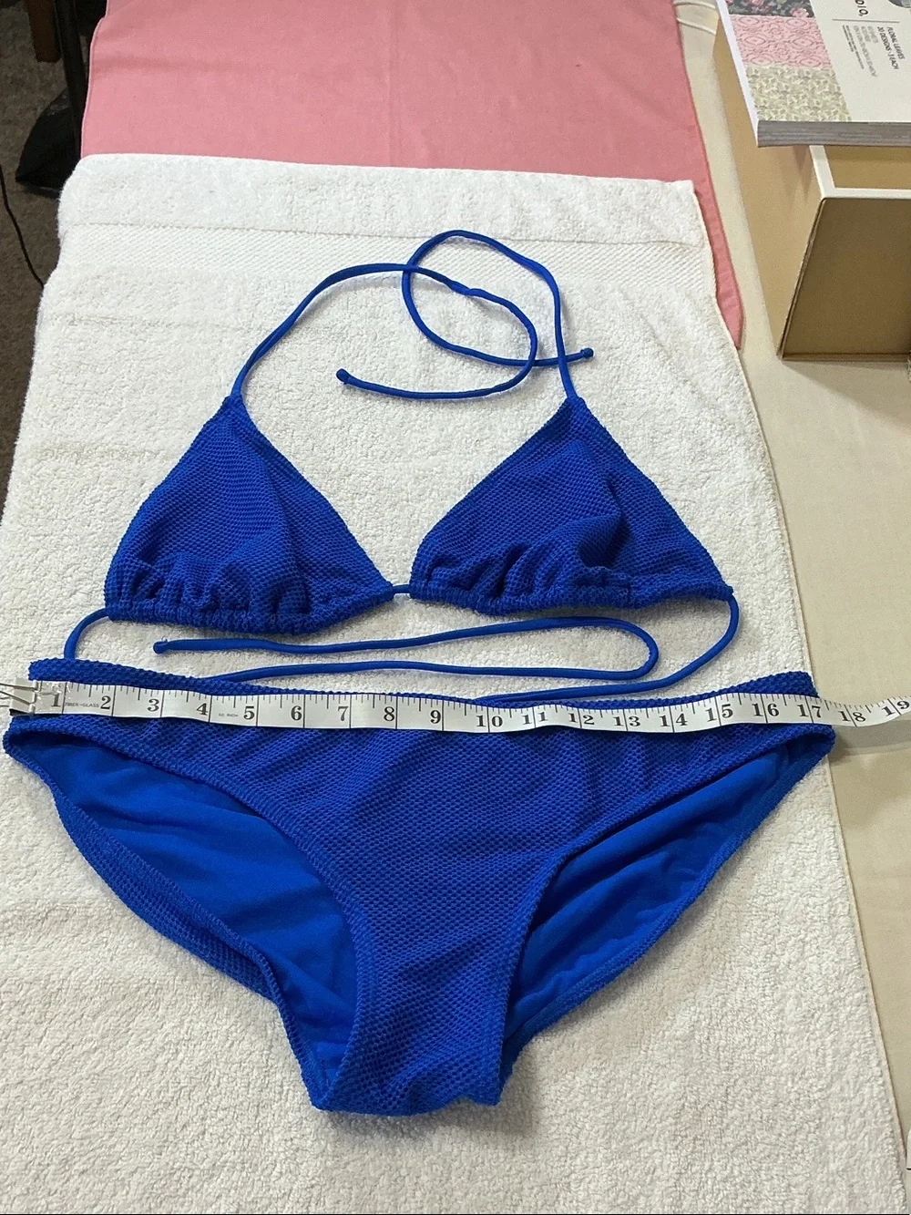 No Boundaries Royal Blue Textured Triangle Bikini Set